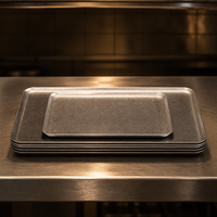 Plateau de service décoratif pour restaurant, café, maison, plateau en acier inoxydable, organisateur de table, plateau de rangement vintage en argent brossé