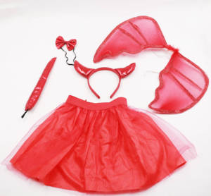 Ensemble de costume de démon rouge pour filles, avec serre-tête à cornes, ailes, queue et jupe tutu, accessoires de déguisement pour Halloween - Product Image 3
