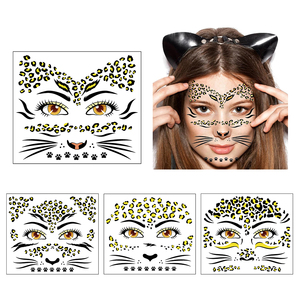 Nuovo Trucco per Costume di Halloween, Glitter per il Viso, Tatuaggi Finti di Ghepardo, Adesivi Temporanei per Tatuaggi Viso con Stampa Dorata di <span class=keywords><strong>Gatto</strong></span> e Leopardo - Product Image 1