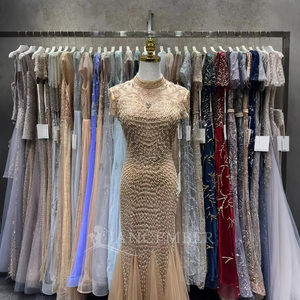 Dernier luxe <span class=keywords><strong>Champagne</strong></span> perles cristaux sirène scène Costume robe mode combinaison robe Lsja71 - Product Image 3