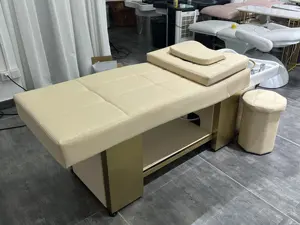 Modern Commercial Salon Furniture Gold Hair Wash Bed Beauty Barber Water System Shampoo Bed