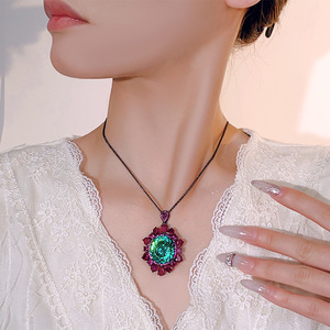 Wholesale Premium Polished Eco-friendly <b>Copper</b> Cubic Zirconia Jewelry Simulation Colored Gem Stone Pendant Necklace for Women - Product Image 2