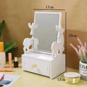 Multifunctional Wood Luxury White Round <b>Mirror</b> Nordic Cosmetic Storage Box Makeup Organizer with Cat Ears with <b>Mirror</b> - Product Image 4