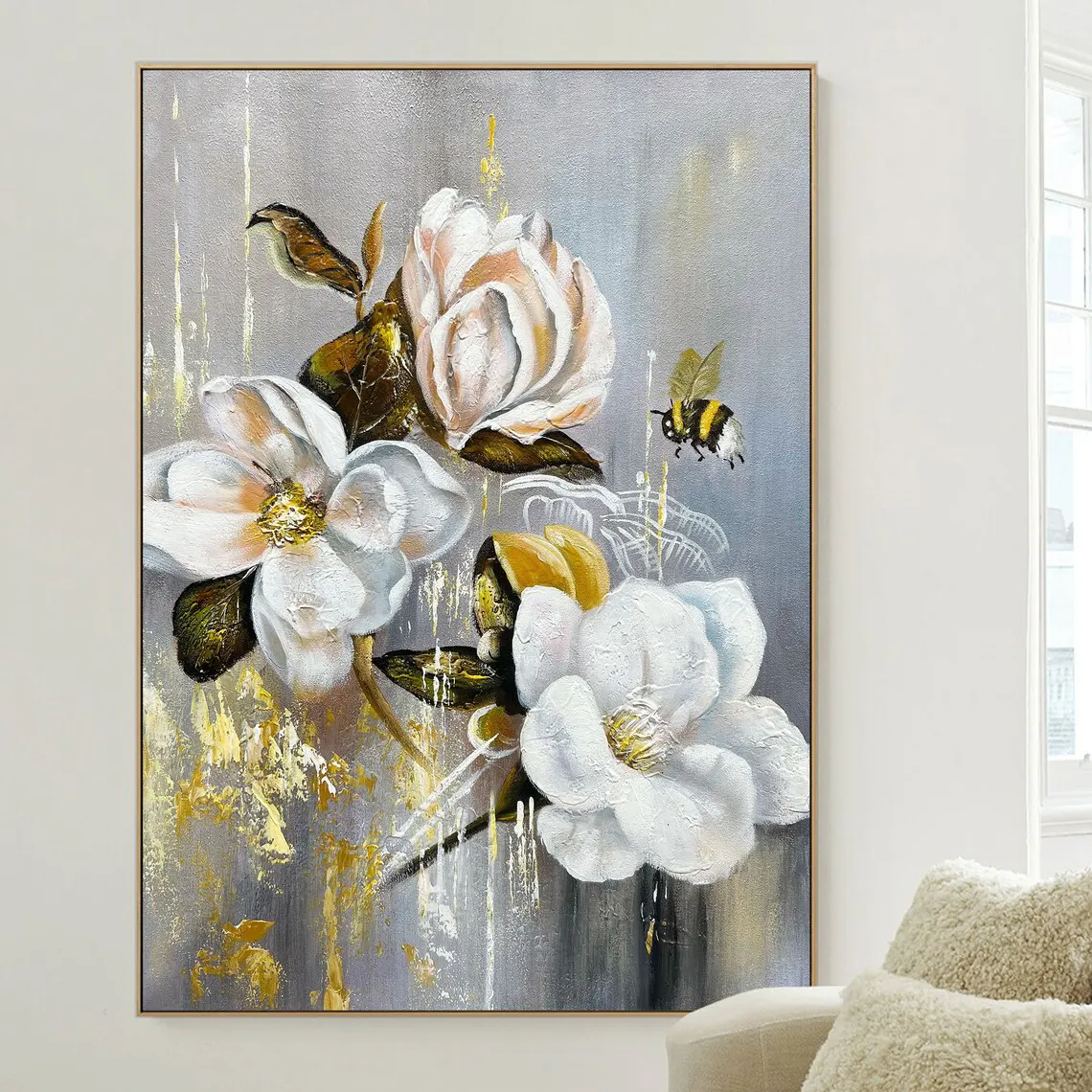 Grande pittura floreale su tela arte della parete floreale originale pittura a olio colorata arte moderna minimalista