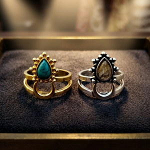 Pear Shape <b>Moon</b> Style <b>Stone</b> <b>Ring</b> Brass Gold Silver Color <b>Stone</b> <b>Ring</b> - Product Image 2