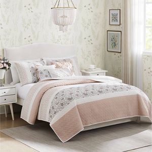 DB 6-Piece Summer Quilt Set Breathable <strong>Cotton</strong> <strong>Percale</strong> with Throw Pillows Waxed Bed <strong>Sheet</strong> Duvet Cover Featuring Plant Pattern - Product Image 1