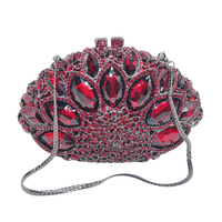 Rote Kristall-Abendclutch, Ovale Marquise-Strass-Diamant-Handtasche, Luxuriöse Damen-Handtasche für Hochzeiten und Partys mit Silberkette