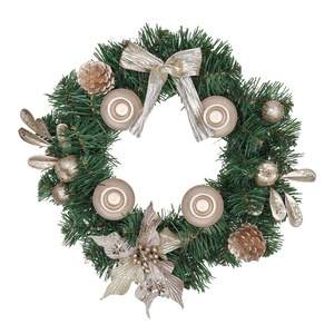 <span class=keywords><strong>Couronne</strong></span> <span class=keywords><strong>de</strong></span> Noël en rotin tressé EAGLEGIFTS avec fleurs artificielles en plastique et bougie - Product Image 3