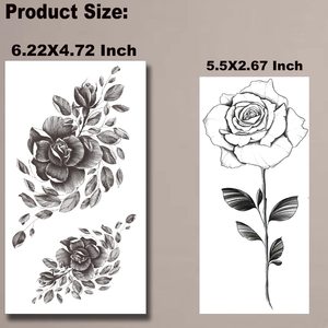 Tatuajes temporales de rosas de flores negras <span class=keywords><strong>para</strong></span> mujeres, pegatinas de tatuaje de boceto de brazo de arte corporal impermeables <span class=keywords><strong>para</strong></span> mujeres y niñas - Product Image 6