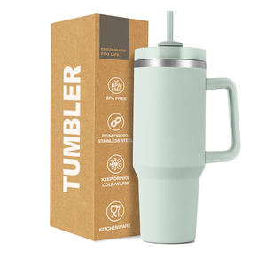 Gobelet isotherme en acier inoxydable blanc de 40 oz, prêt à être expédié, avec poignée et paille, pour voiture, café, lait, thé, bière, utilisation extérieure. - Product Image 1