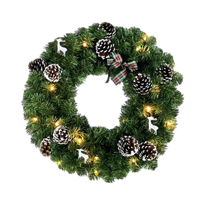 23.6-Inch Artificial Christmas Wreath with White Deer&<b>Pine</b> Cones&Bow Ornaments for Front Door Window Fireplace Party Decor - Product Image 1