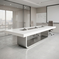 Tables et chaises de salle de réunion sur mesure, forme rectangulaire blanche, matériau de surface solide de haute qualité, 12 places