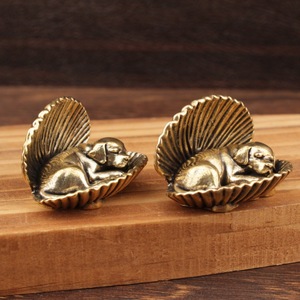 Ocean Series Metal Seashell Puppy Brass <b>Ornament</b> 2Pcs Desktop Decor Coastal Style Living Room Craft - Product Image 3