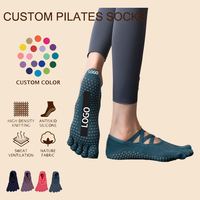 Chaussettes de yoga et de Pilates à cinq doigts en coton peigné avec logo personnalisé Glacier, antidérapantes pour le sport et la maison