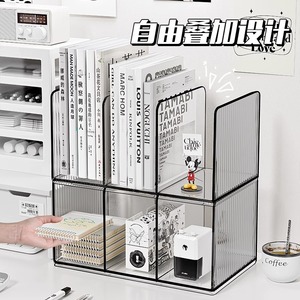 Organisateur de bureau en acrylique, rectangulaire, minimaliste, rangement de bureau, trois porte-stylos carrés, support de fichiers, 26x15x12.3cm - Product Image 2