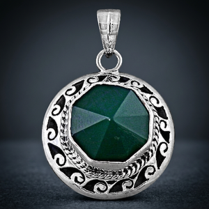 Pendentif Ethnique en Argent Onyx Vert Magnifique Pendentif Géométrique Pendentifs en Onyx Vert - Product Image 2