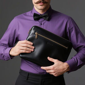 Venda quente Laptop Preto Caso Praça Forma Genuine Leather Pouch Fabricante Custom Laptop Sleeve com logotipo em relevo para homens - Product Image 5