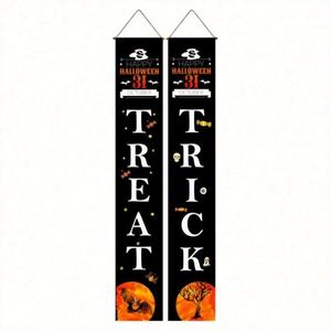 Trick or Treat Halloween Door Porch Flag <b>Banner</b> for Front Door Home Decor Couplet - Product Image 1