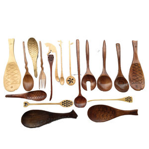Japanese Korean Style Wooden <b>Honey</b> Spoon Long Handle Lotus Wood Stirring Spoon Animal Pattern Creative Design - Product Image 5