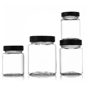 Bocaux de conservation alimentaire ronds en verre transparent vides de 195 ml, 240 ml, 310 ml, 480 ml, 730 ml avec couvercle estampé or pour salades, sauces, chutneys, conserves et confitures - Product Image 1
