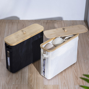 Modern Minimalist Bamboo <b>Fabric</b> <b>Storage</b> <b>Basket</b> With Lid Foldable Rectangle Tissue Box For Miscellaneous Items Off White Black - Product Image 1