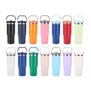 Gobelets isothermes en acier inoxydable de 30 oz avec logo personnalisé, tasses de voyage à café avec paille et poignée, vente en gros - Product Image 3