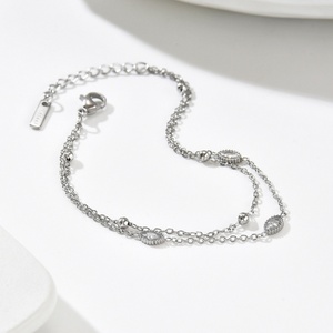 Bracelet géométrique double couche en zircon de style coréen, tendance, en acier inoxydable, cadeau pour femme, bijoux élégants et simples, inaltérables - Product Image 6