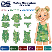 Ensemble d'été 2 pièces personnalisé OEM pour filles, motif marguerite à rayures vertes, avec débardeur et short à volants étagés, collection boutique pour tout-petits, vente en gros