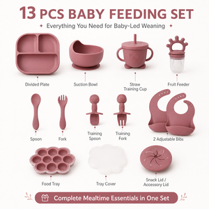Ensemble d'alimentation pour bébé en <span class=keywords><strong>silicone</strong></span> OEM ODM : bavoir, assiette compartimentée, bol, tasse, cuillère <span class=keywords><strong>et</strong></span> fourchette à manche en <span class=keywords><strong>bois</strong></span> pour nourrissons <span class=keywords><strong>et</strong></span> tout-petits - Product Image 4