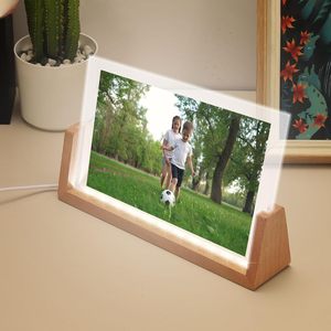 Wholesale Modern U-Shaped Solid Wood Photo Frame Base Multi Sizes Dimmable Warm White <b>LED</b> <b>Light</b> with USB Rechargeable Stand - Product Image 3