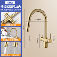 Robinet de cuisine extractible en laiton, mitigeur eau chaude et froide pour évier de légumes, rotation à 360°, purificateur 3-en-1, monotrou