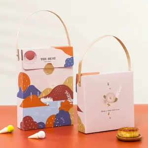 Caja de regalo portátil de lujo de diseño libre, caja de embalaje degradable para paquete de 4, paquete de 6, hojaldre de yema de huevo, comida horneada