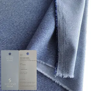 Tecido jeans de imitação ecológico Tecido Sorona elástico 180GSM Sarja de poliéster Tecido Jean elástico