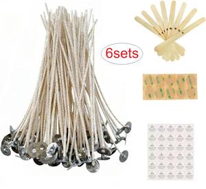 6 Kits d'Accessoires DIY pour Bougies : Mèches <span class=keywords><strong>de</strong></span> <span class=keywords><strong>Bougie</strong></span> Pré-cirées 100% Coton + Supports <span class=keywords><strong>de</strong></span> Mèches en Bois + Étiquettes <span class=keywords><strong>de</strong></span> Sécurité + Mèches <span class=keywords><strong>de</strong></span> <span class=keywords><strong>Bougie</strong></span> - Product Image 1