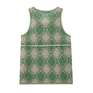 <span class=keywords><strong>Camiseta</strong></span> sin mangas de punto para <span class=keywords><strong>hombre</strong></span> con patrón a cuadros verde estilo casual urbano, chaleco de punto calado sin mangas de alta calidad para <span class=keywords><strong>hombre</strong></span> - Product Image 3