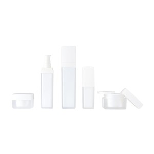 Bomei <b>Plastics</b> Frosted White Square Bottle Set Acrylic With Pump Head <b>For</b> Cosmetic Packaging - Product Image 5