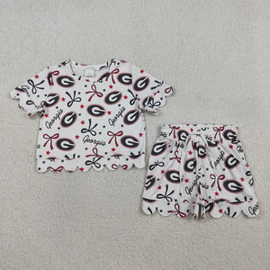Ensemble de vêtements d'été pour filles, style décontracté, avec nœuds et imprimé étoiles, coupe festonnée, doux, pour les vacances, vêtements de mode en gros - Product Image 4