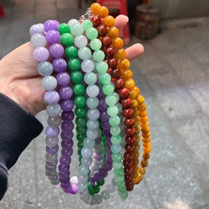 Kalung giok 8mm 10mm perhiasan batu alami hijau kuning merah Myanmar asli dengan sertifikat kualitas tinggi jimat giok penyembuhan