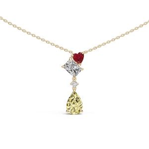Original Jewelry Design Manufacturer Geometric Heart <strong>Ruby</strong> Gemstone Yellow Cubic Zirconia Modern Tiered Cascade Drop <strong>Necklace</strong> - Product Image 1
