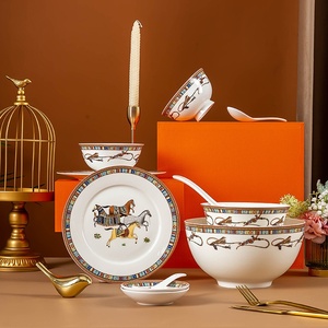 Assiettes et bols en céramique de Jingdezhen, vaisselle en porcelaine fine (bone china) motif cheval, ensemble de plats pour la maison, coffrets cadeaux - Product Image 2