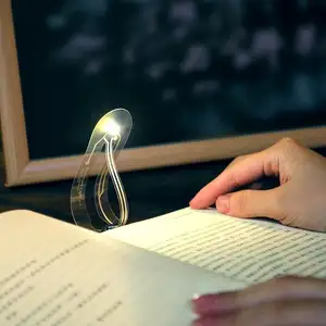 2023批发新设计便携式聚乙烯可折叠简单透明书灯迷你发光二极管夜灯夹床上阅读书灯