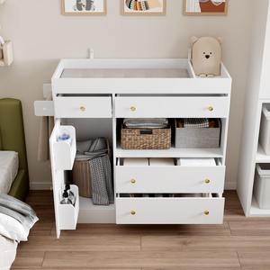 Cambiador de Bebé Personalizado con Cómoda, Estación de Cambio de Pañales con Bandeja, <span class=keywords><strong>4</strong></span> Cajones, 2 Estantes y Organizadores Ocultos - Product Image 3
