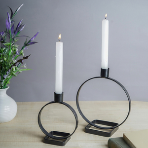Modern Black Metal Candle Holder Set of 2 <b>Large</b> Round Circle Candle Holders with Tall Taper Candle Cups Decorative Iron Ring - Product Image 1