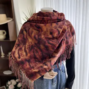 Autumn and winter scarf women's soft skin-friendly tiger pattern duplex printing tassel shawl cashmere-like warm