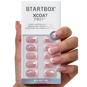 Faux Ongles Printemps-Été en Gros, Courts, Carrés, Motif Étoile, French Manucure, Réutilisables, à Coller, 32 Pièces - Product Image 1