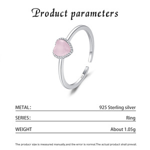 S925 Sterling Silver Adjustable Heart Pink Rose Quartz <b>Ring</b> Dainty Halo Zircon Open <b>Finger</b> <b>Ring</b> For Women - Product Image 5