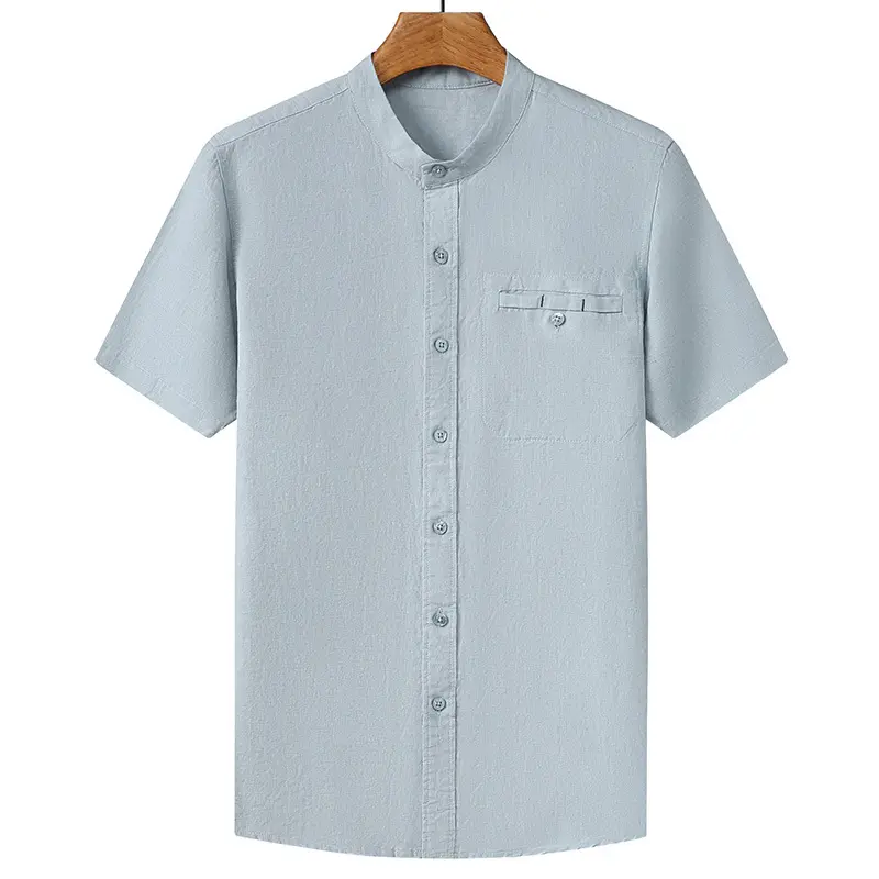 Chinese light luxury shirt stand collar linen short-sleeved shirt summer new fashion half-sleeved shirt men