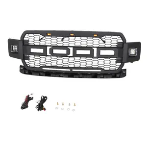 שחור החלפת גריל ABS Front Mesh גריל Fit עבור 2018-19 פורד F-150 עם 3 אמבר LED אורות עם חיווט לרתום ערכות