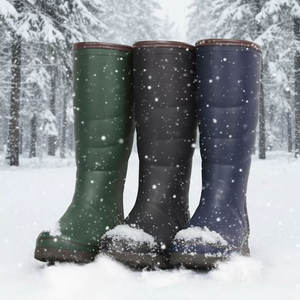 Bottes de pluie en caoutchouc pour hommes, personnalisées, tendance, thermiques, antidérapantes, chaudes, doublées de fourrure, hauteur genou, imperméables, pour l'hiver et l'automne, vente en gros - Product Image 1