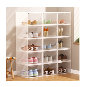 Shoe storage box large storage case bins container plastic magnetic acrylic transparent stackable custom logo
